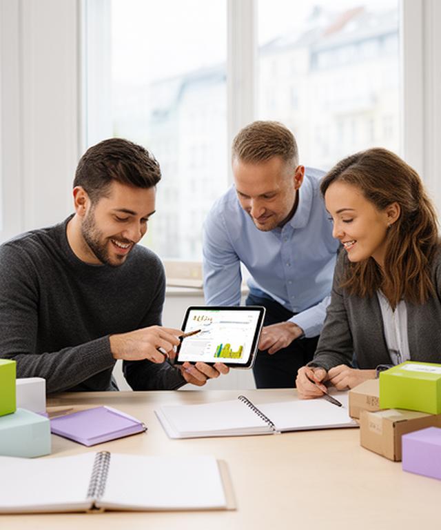 D2C-Team analysiert Bestell- und Wiederkaufsdaten in einem hellen Berliner Online-Shop-Büro